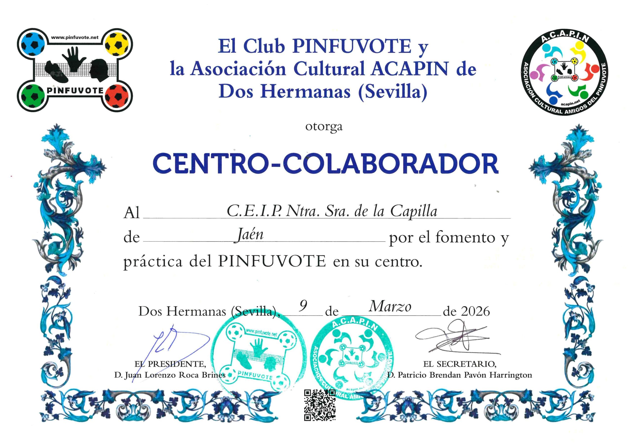 Lee más sobre el artículo El CEIP Nuestra Señora de la Capilla, reconocido oficialmente como «Centro Colaborador» de Pinfuvote